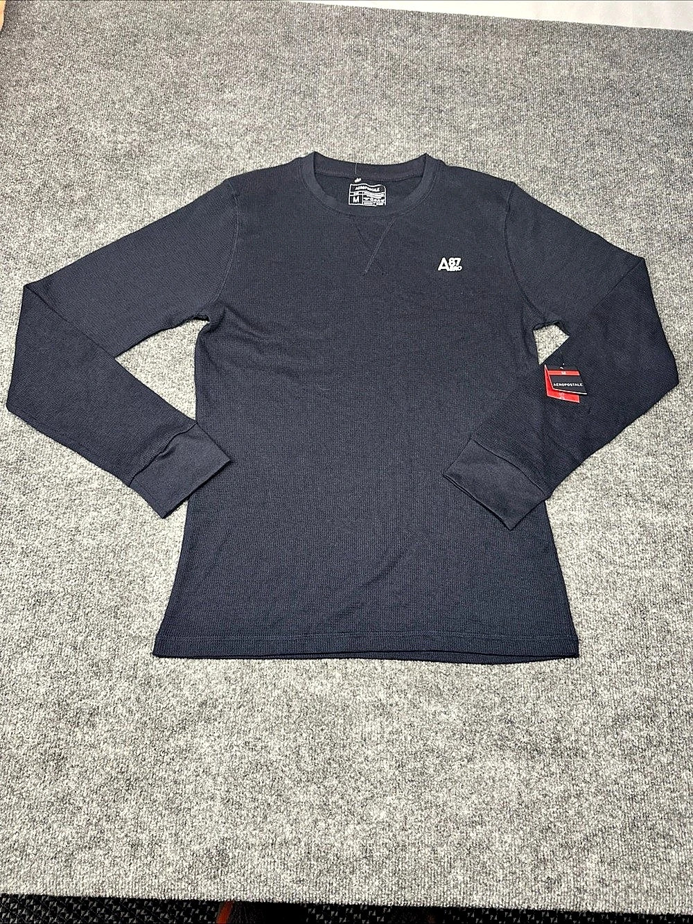 Aeropostale A87 Thermal Long Sleeve Waffle Knit Shirt Black Medium